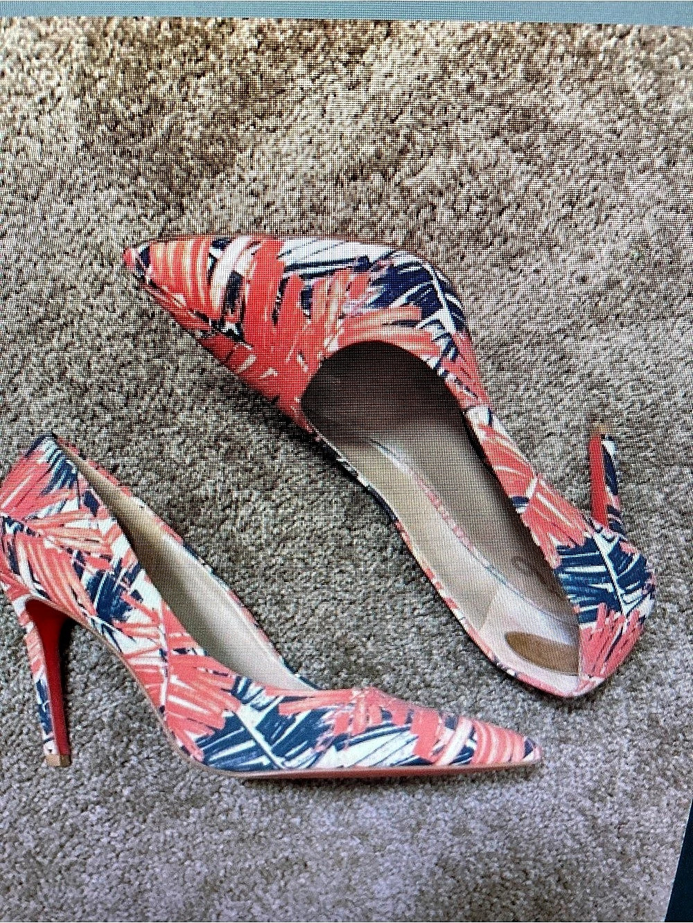 Printed Pointed-Toe Heels in Red & Blue